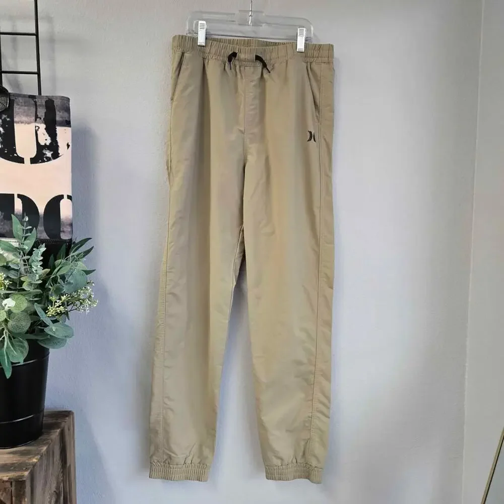 Hurley Boys Khaki Tan‎ Stretch Nylon Elastic Waist Jogger Pants XL 14/16